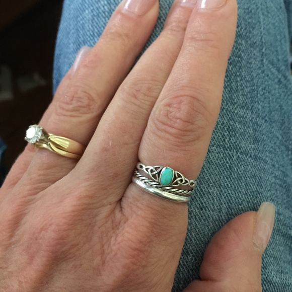 Turquoise Triquetras Band Ring 925 Sterling Silve - Picture 8 of 8